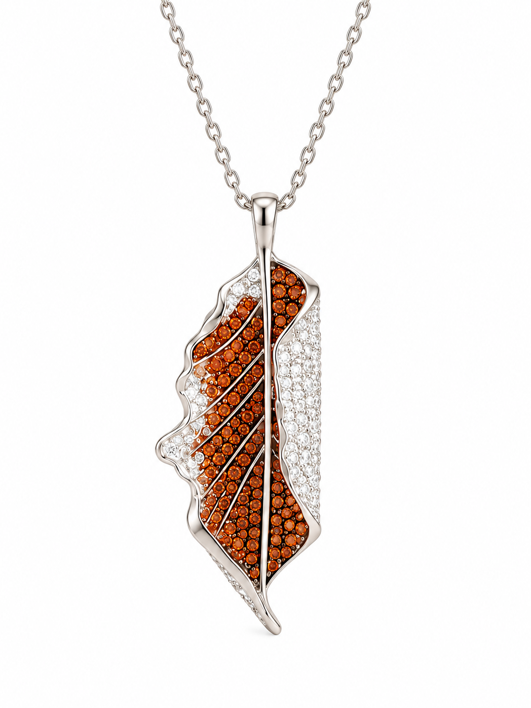 Silver & Amber Leaf - Earring & Pendant Duo | without chain