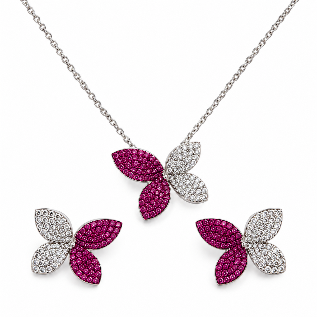 Butterfly Elegance — Pink Earring & Pendant Set | Pendant Without Chain