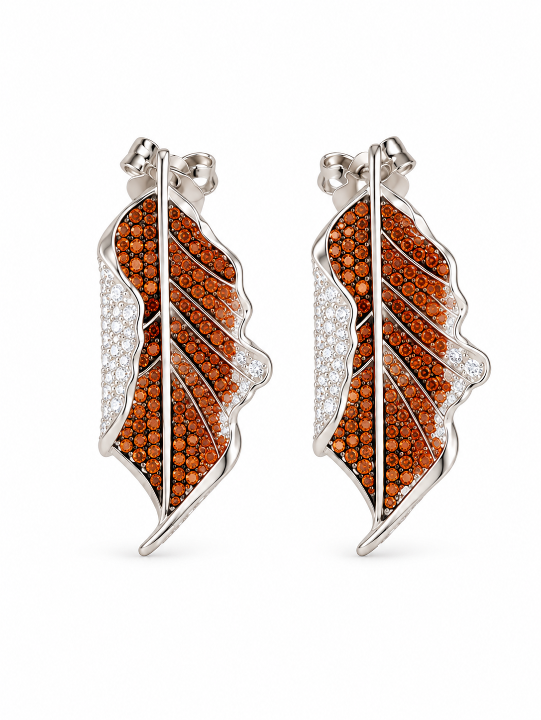 Silver & Amber Leaf - Earring & Pendant Duo | without chain