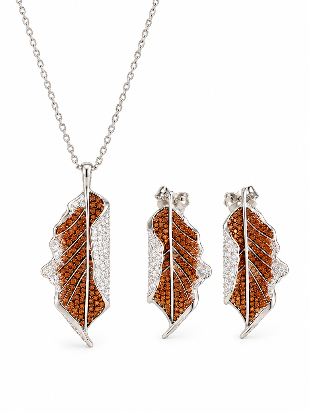 Silver & Amber Leaf - Earring & Pendant Duo | without chain