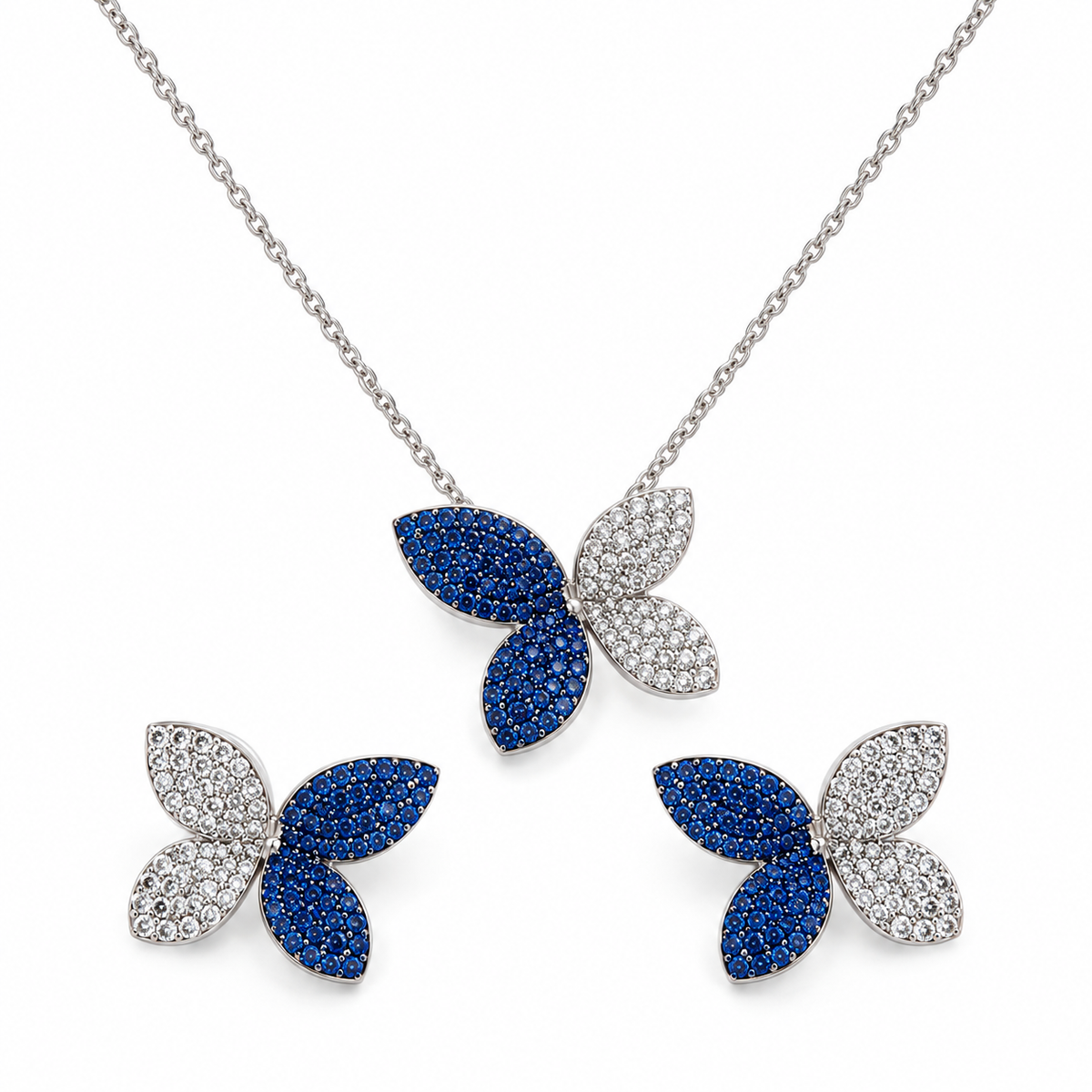 Butterfly Elegance — Blue Earring & Pendant Set | Pendant Without Chain